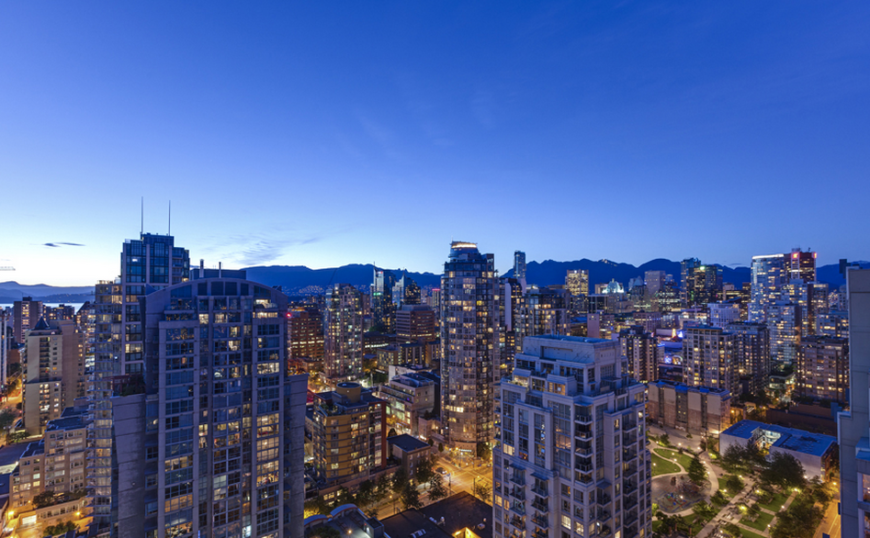 One of the 360 degree views around the penthouse, showing off the city of Vancouver and the mountains beyond.