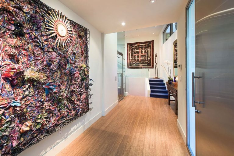 Cool hallway with artwork in Jane Fonda's former home.