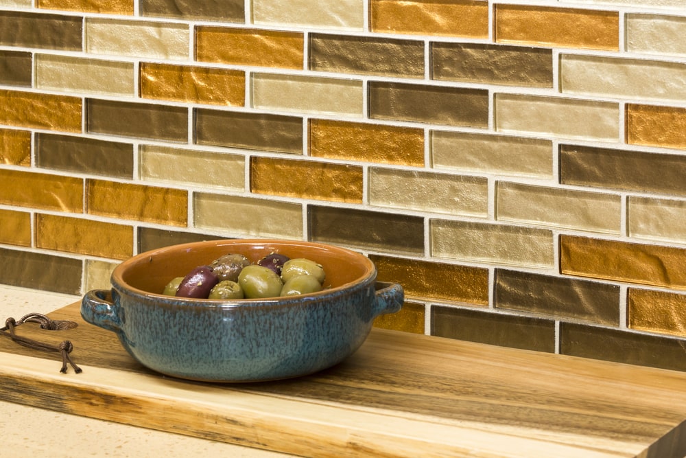 Contemporary mosaic tile kitchen backsplash.