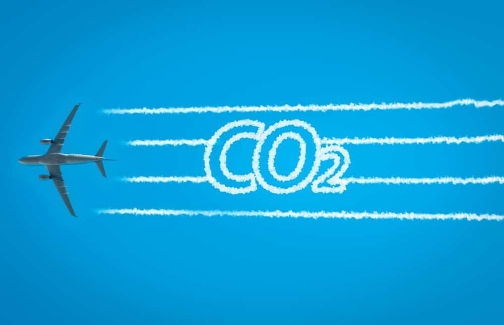 A visual representation of an airplane releasing CO2.