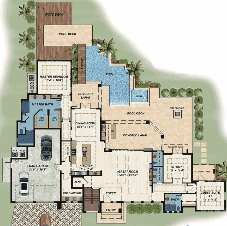 Trending Modern Florida Home Floor Plan Features White Brick And Stucco Cladding 9084