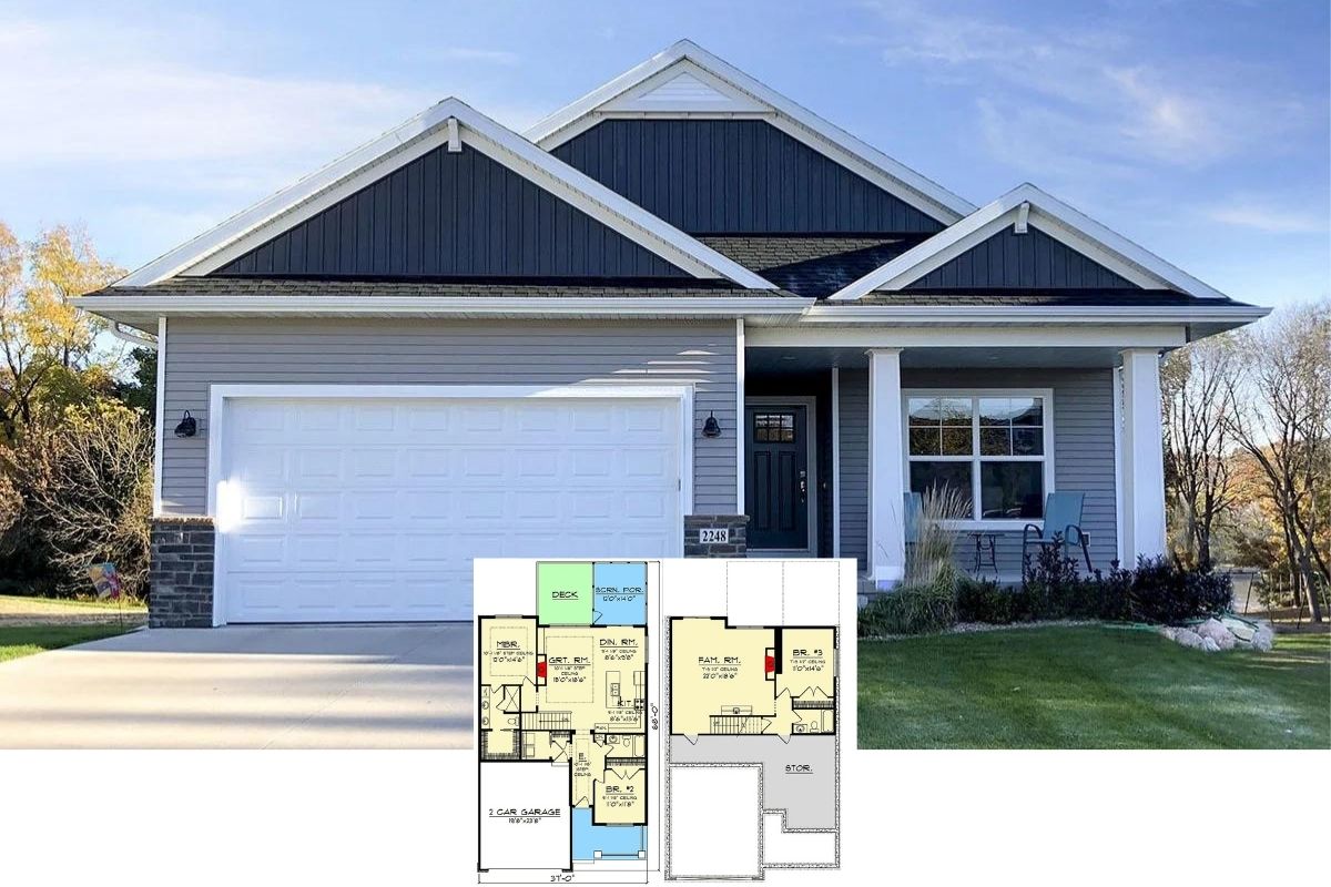 Single-Story 3-Bedroom Craftsman Home (Floor Plan)