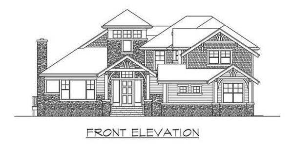 Front elevation sketch of the two-story 4-bedroom Highlands craftsman style home.