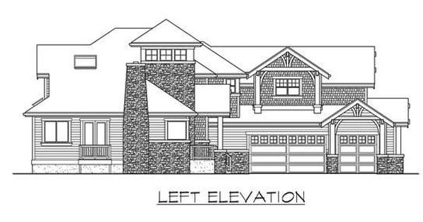 Left elevation sketch of the two-story 4-bedroom Highlands craftsman style home.