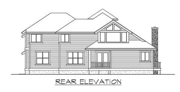 Rear elevation sketch of the two-story 4-bedroom Highlands craftsman style home.