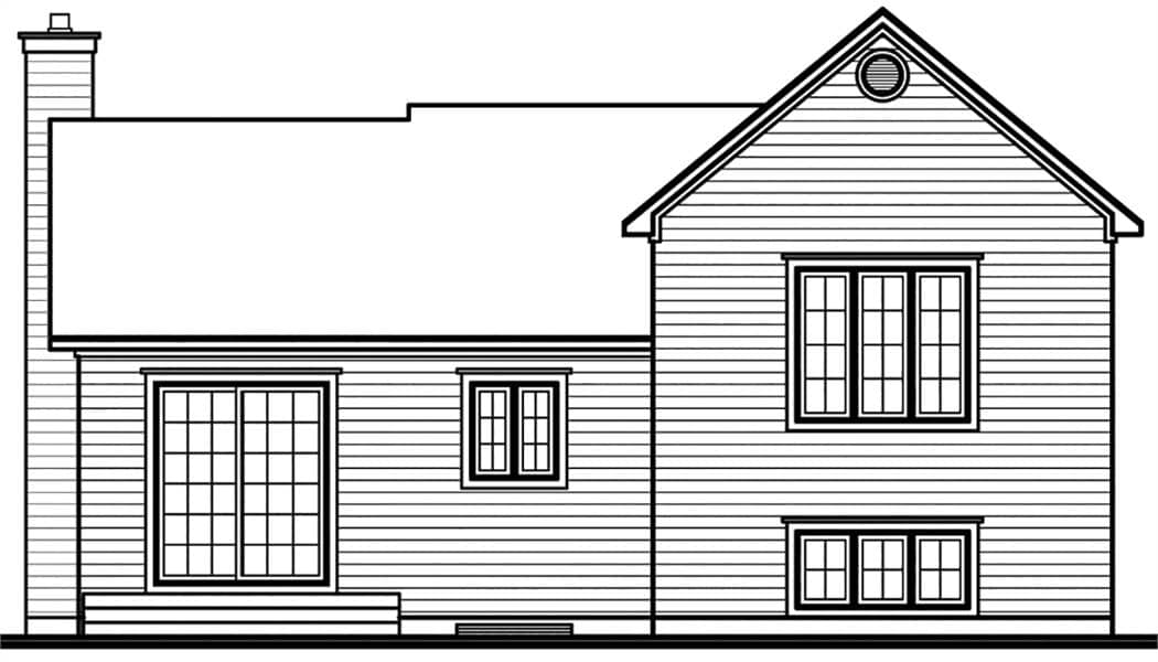 Rear elevation sketch of the 3-bedroom Scandinavian single-story Ramsay home.