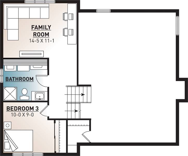 Basement floor plan with an additional bedroom, a full bath, and a family room.