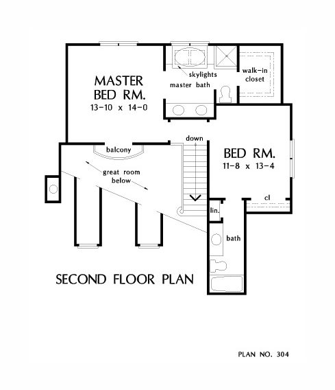 Second level floor plan with two bedrooms including the primary suite.