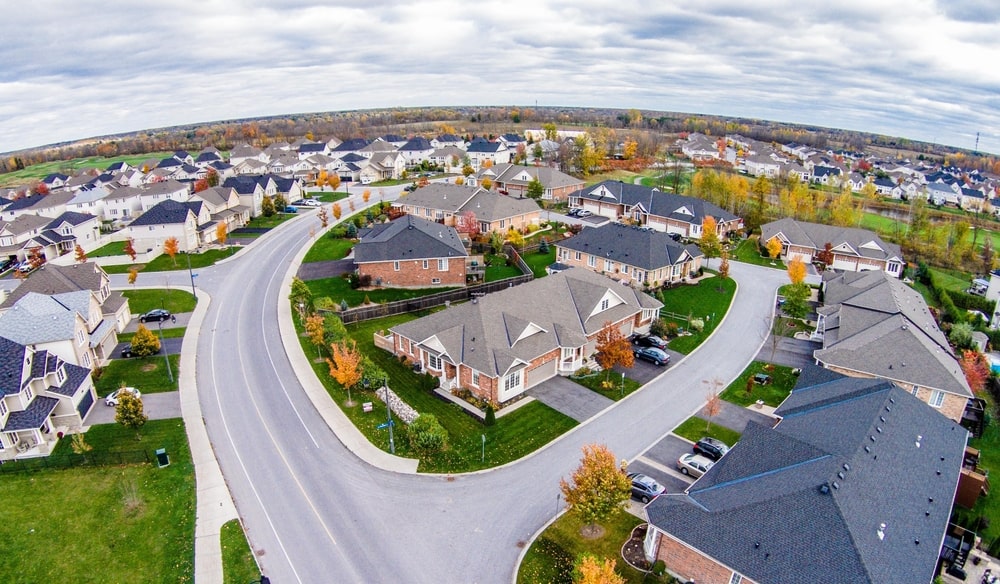 Aerial view of a subdivision.