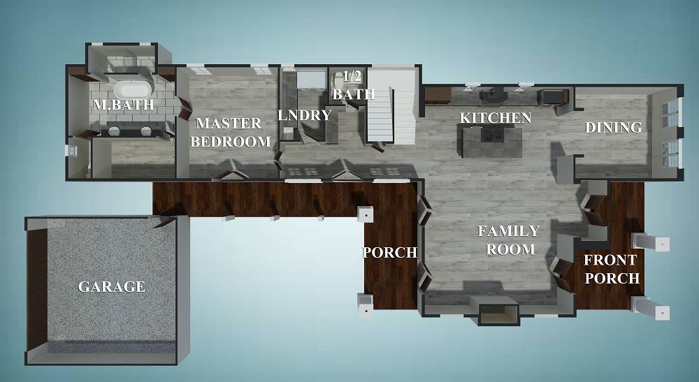 3D floor plan of the main level.