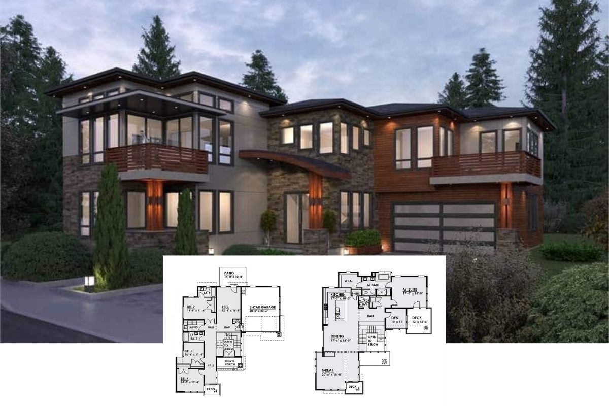 Peek Inside this Gleaming Contemporary Northwest Style 4-Bedroom Home Plan with Bedrooms on the Lower Level and Main Living Space Above (Floor Plan)