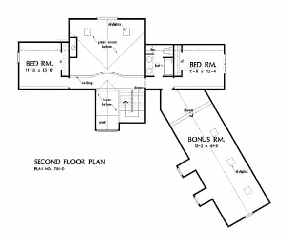 Second level floor plan with two bedrooms and a large bonus room over the garage.