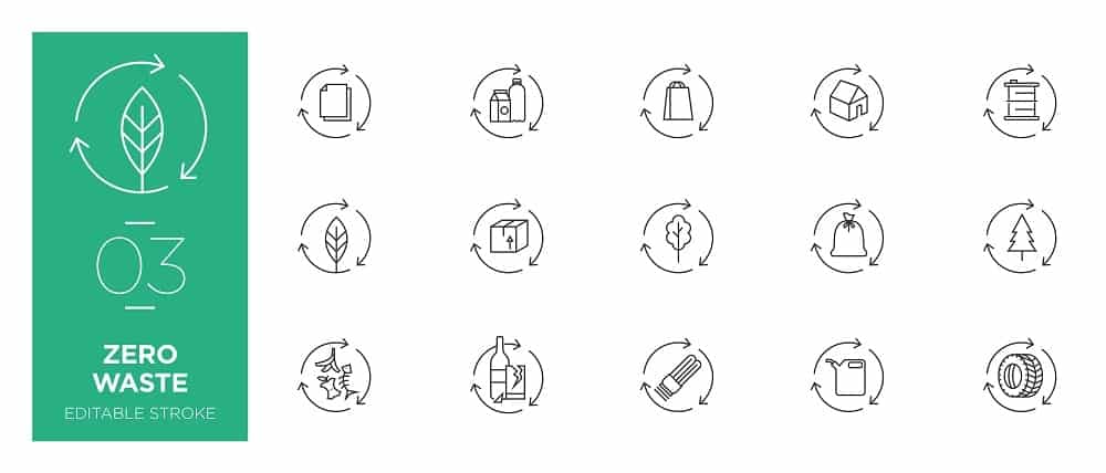 A set of logos and symbols for zero-waste management.