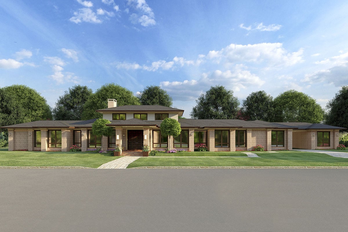 Front rendering of the 3-bedroom single-story contemporary ranch.