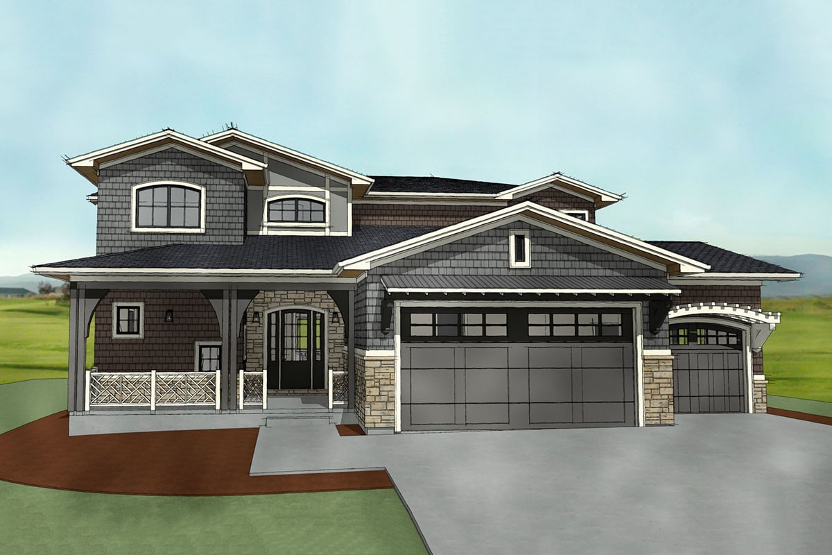 Front rendering of the 7-bedroom two-story Northwest shingle home.