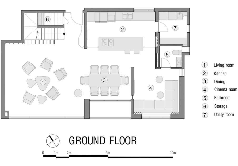 This is an illustration of the house's ground level floor plan.