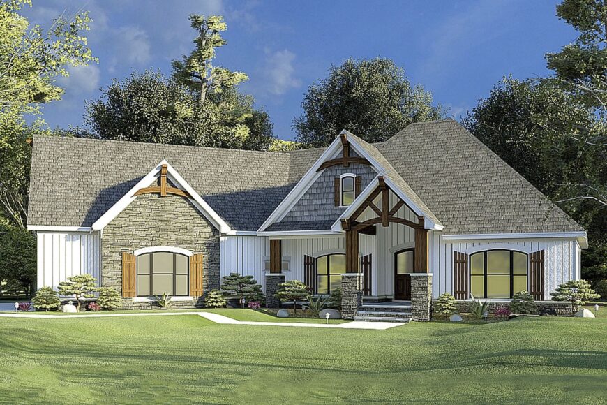 Front rendering of the two-story 3-bedroom mountain craftsman home.