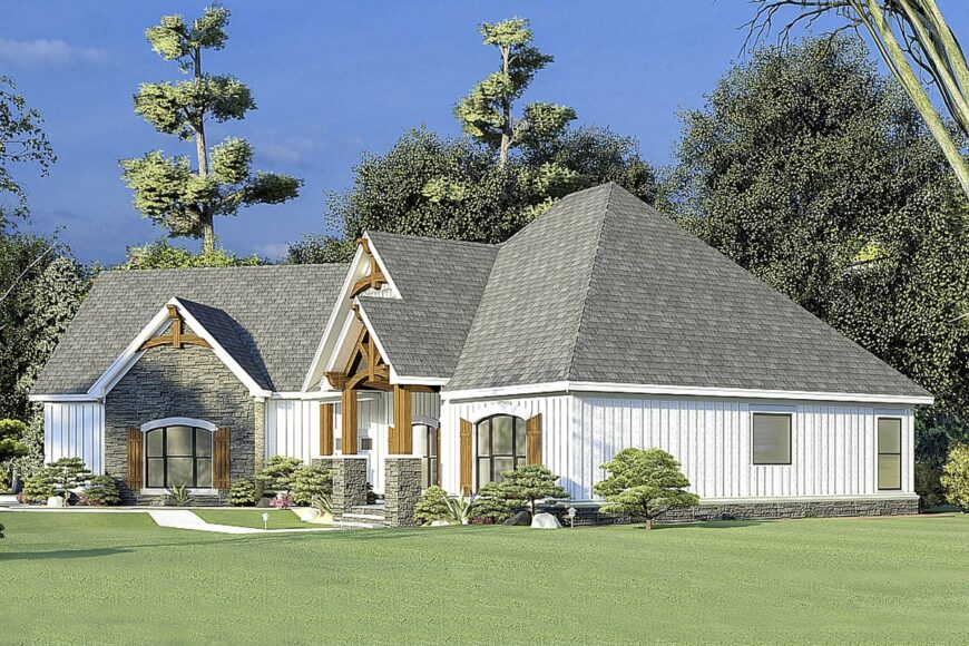 Right rendering of the two-story 3-bedroom mountain craftsman home.