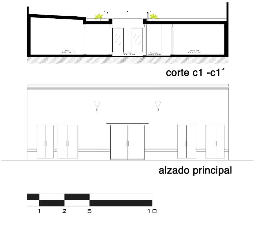 This is an illustration of the house's cross section elevations showcasing the various rooms and sections.