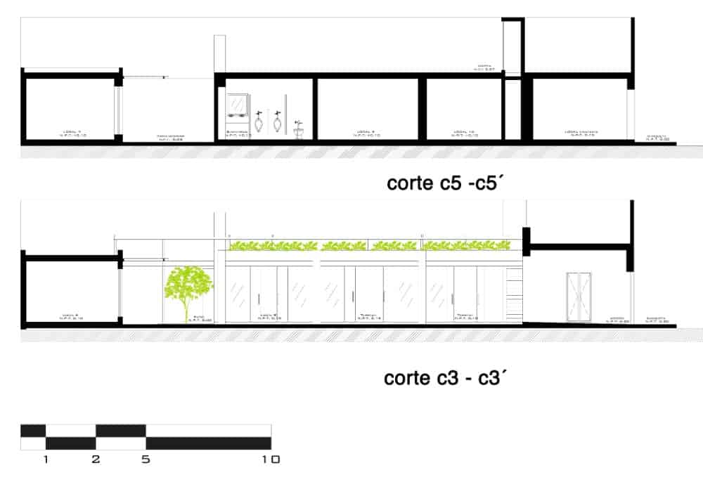 This is an illustration of the house's cross section elevations showcasing the various rooms and sections.