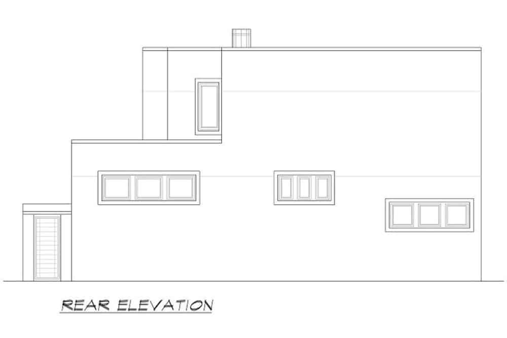 Rear elevation sketch of the two-story 3-bedroom modern home.