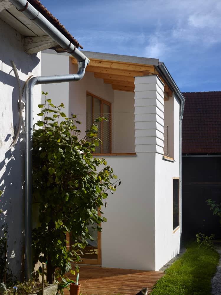 Exterior shot showcasing the small veranda.