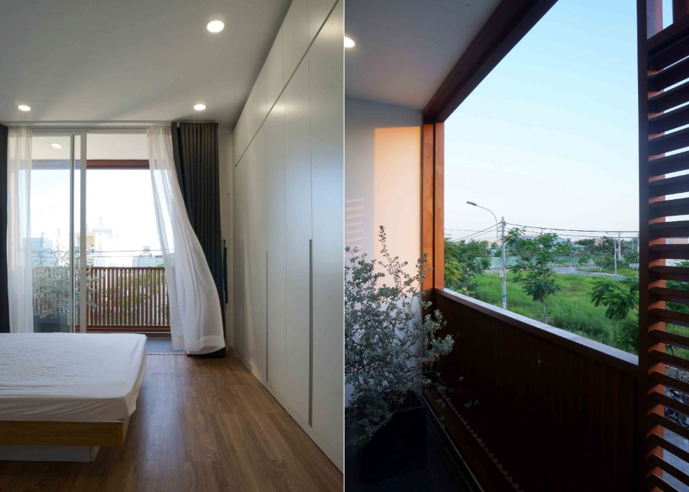 Bedroom with oak wood terrace that allows the natural light and cool wind to come in.