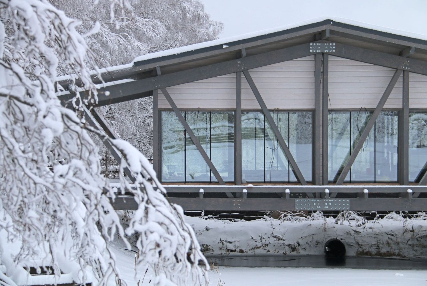 Bridge house during winter