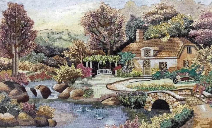 A mosaic with house landscape.