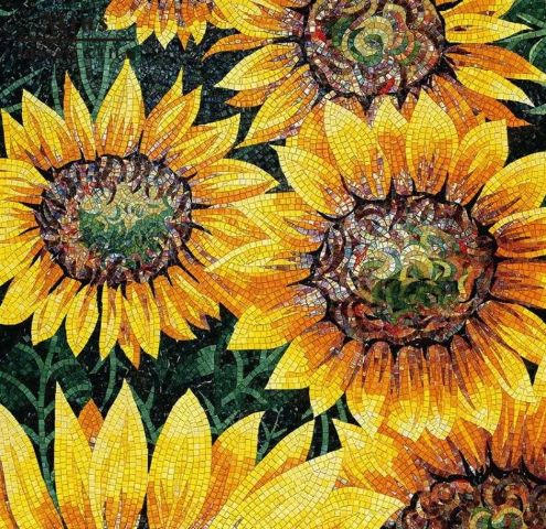 A tile mosaic of blooming sunflowers.