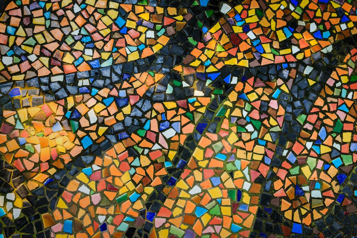 A floor tile with abstract mosaic.