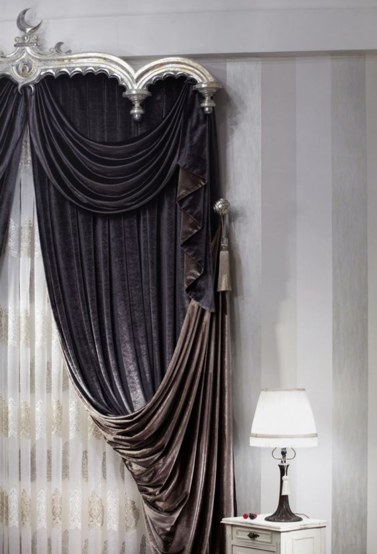 Gorgeous dark gray drapes ornamental style made by Telamor