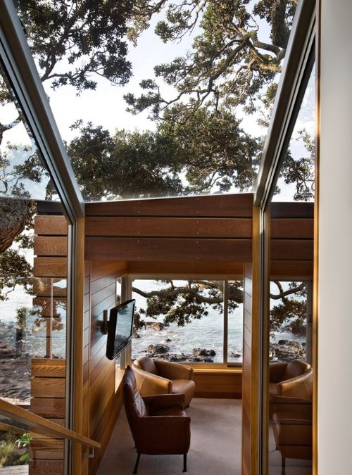 A high-angle interior shot of a tree house showcasing its relaxing and welcoming atmosphere.