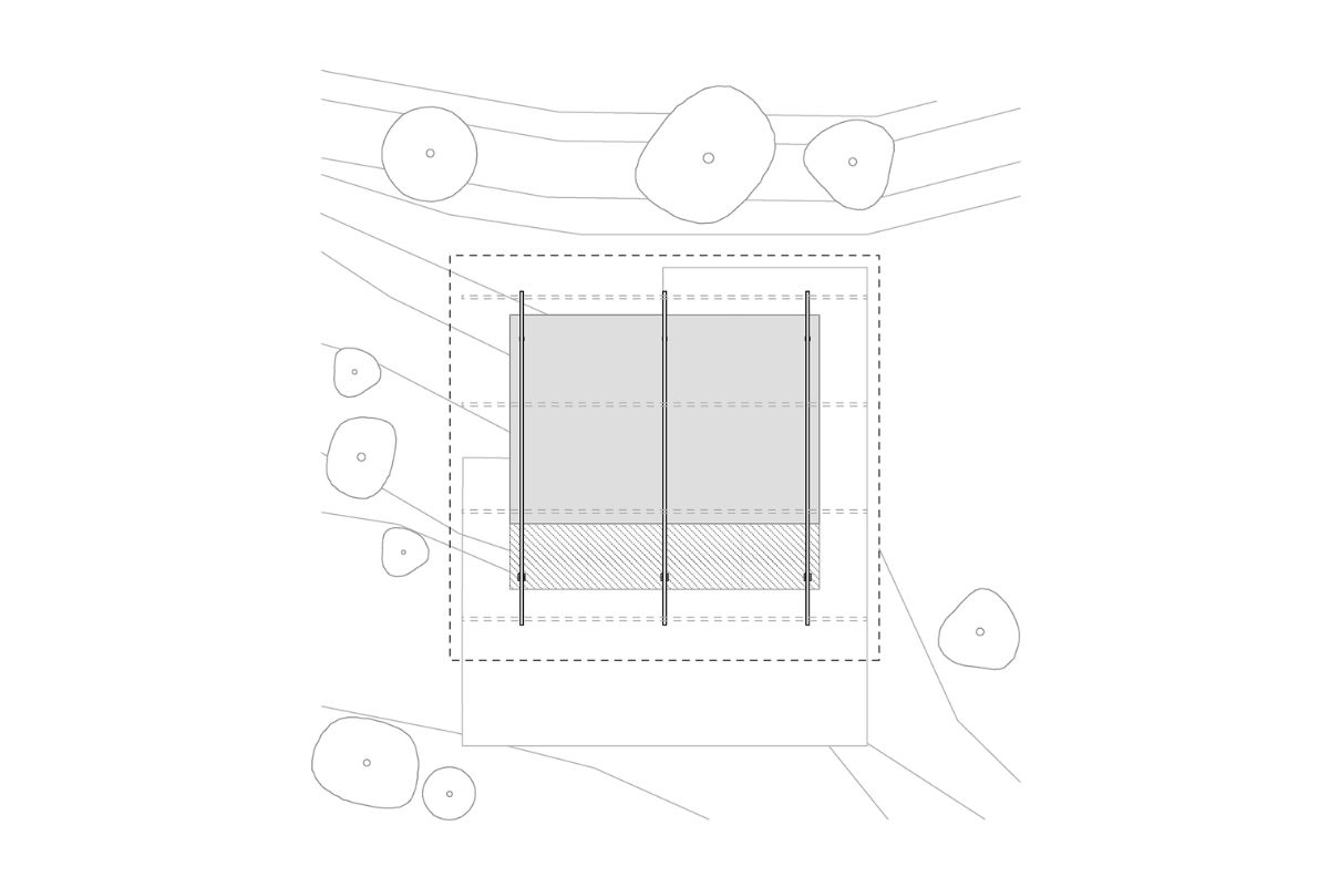 Floor plan of the house with trees.