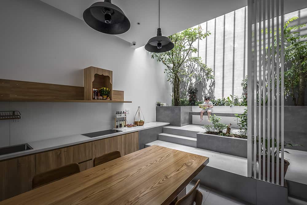 The atrium includes a built-in bench so kids can hang out while parents prepare food.