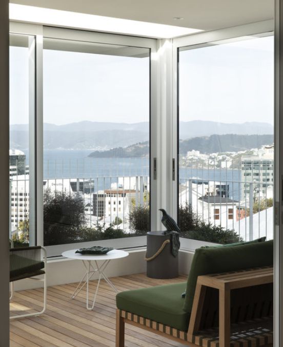 An interior shot of the winter garden highlighting the view over the harbour.