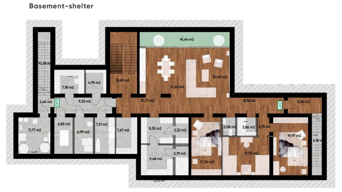 Here's the detailed view of the basement shelter.