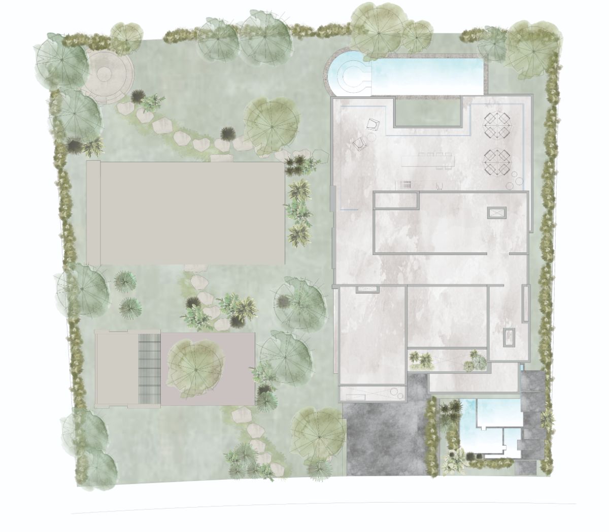 Water color floor plan of the top floor.