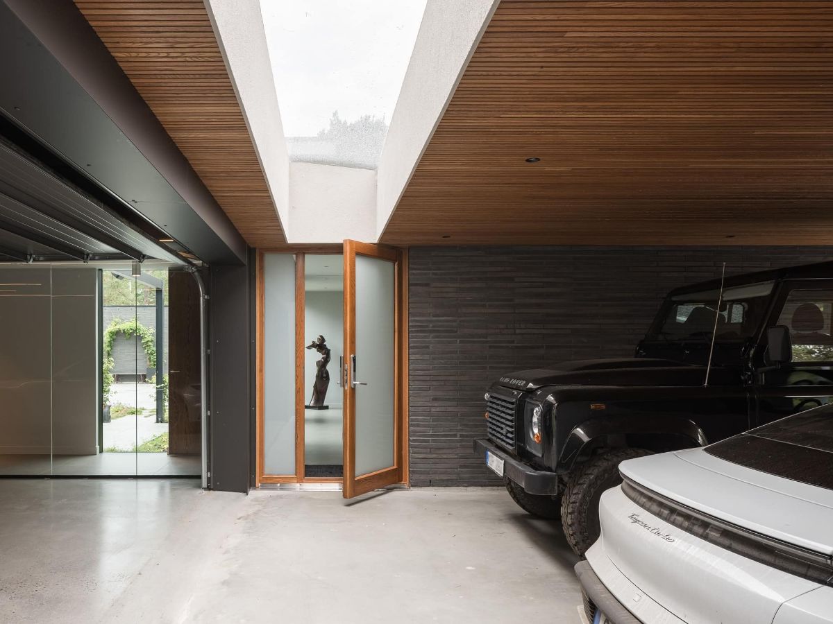 The garage is lit with the help of a skylight.