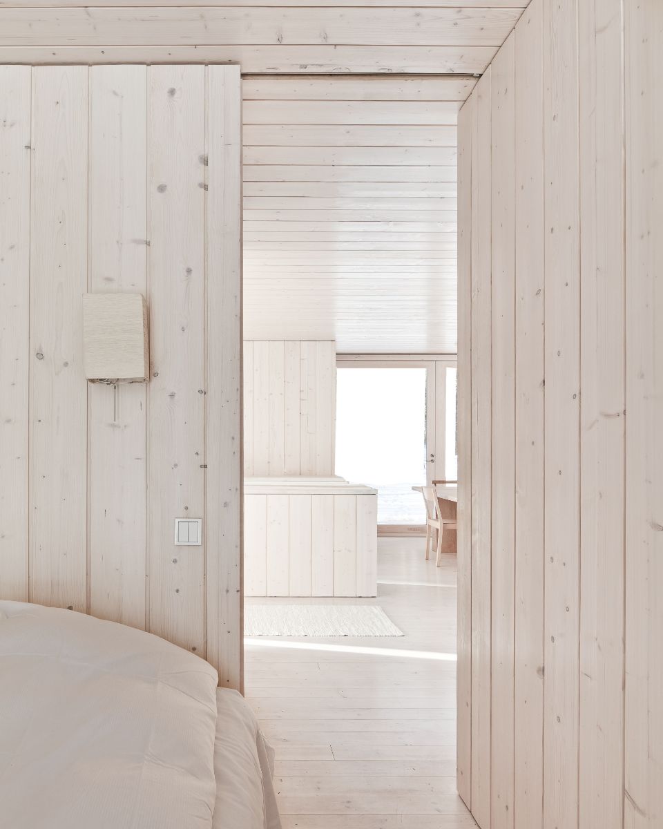 The bedroom does not receive direct sunlight, no need to include a curtain in the design.