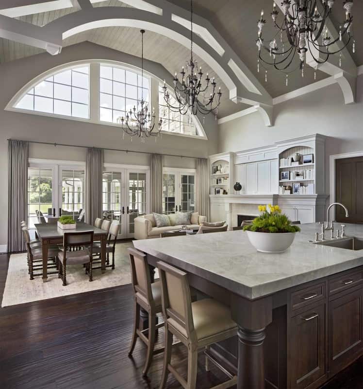 The kitchen opens completely to the family room and dining area.