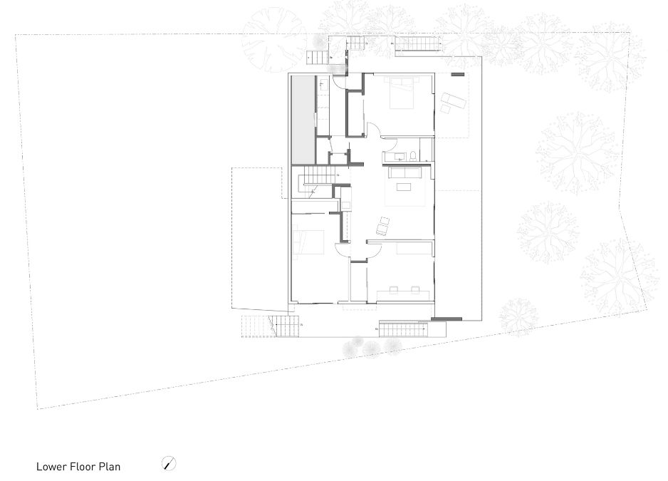 The lower floor plan of the SkyLine House.