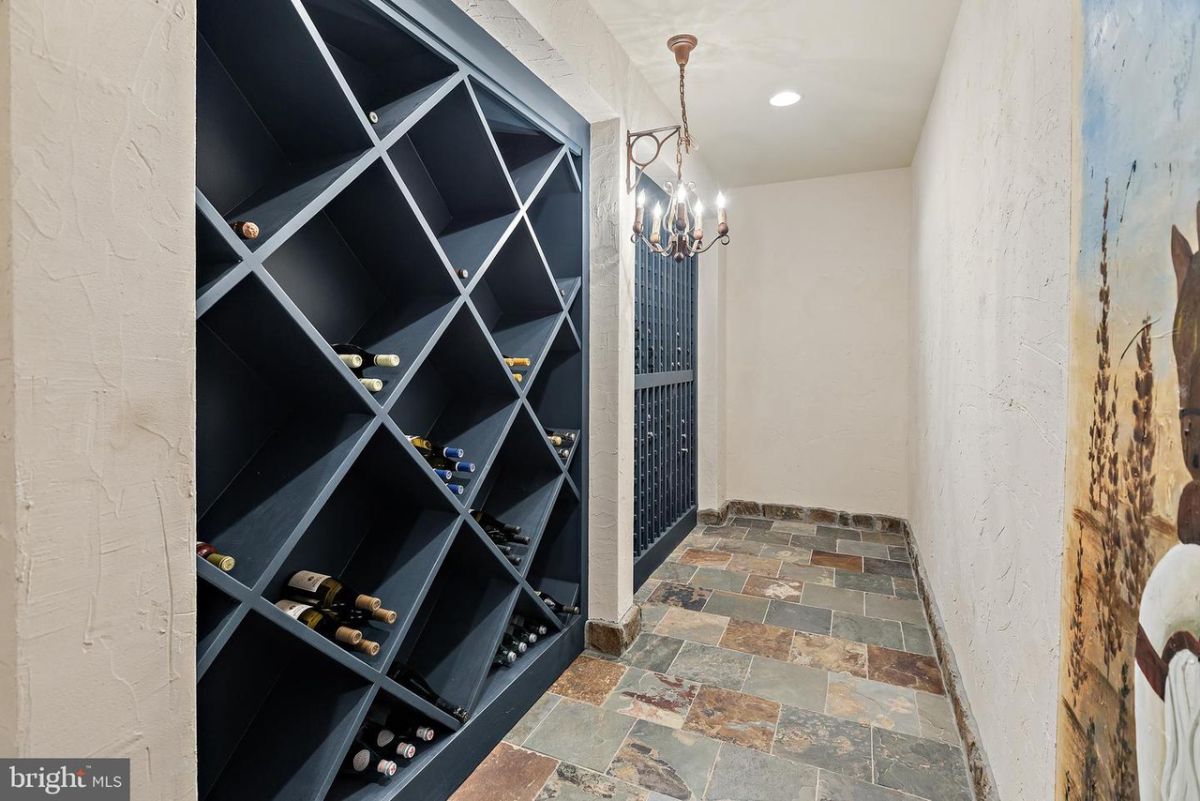 The house has a cellar and the tile flooring gives the room a classic feel.