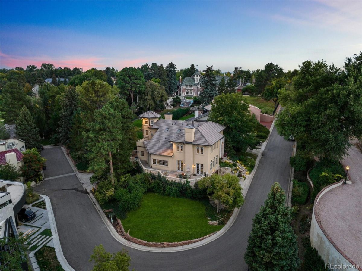 Aerial view of the house and the neighboring houses.