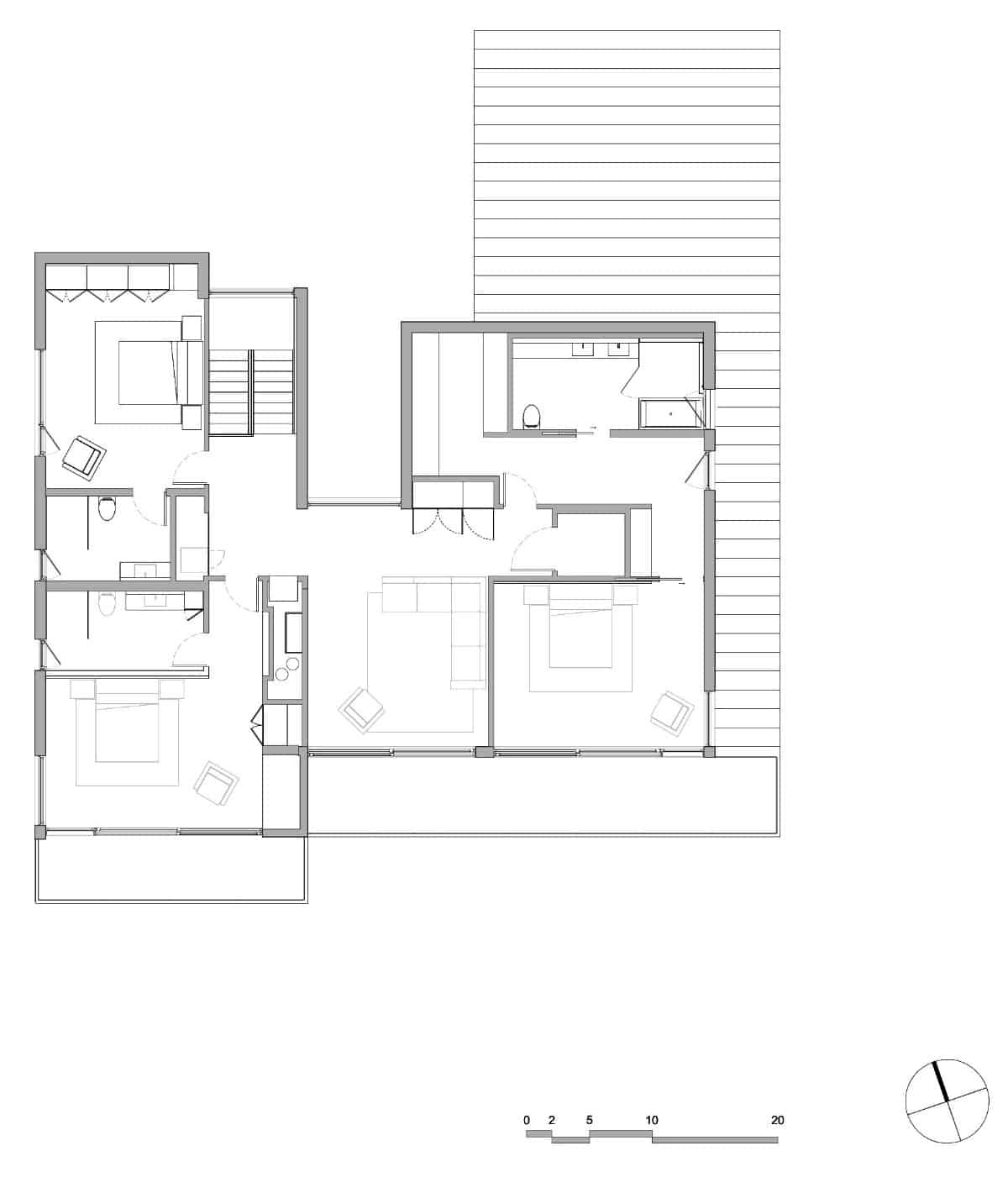 Upper level floor plan of The Break Residence.