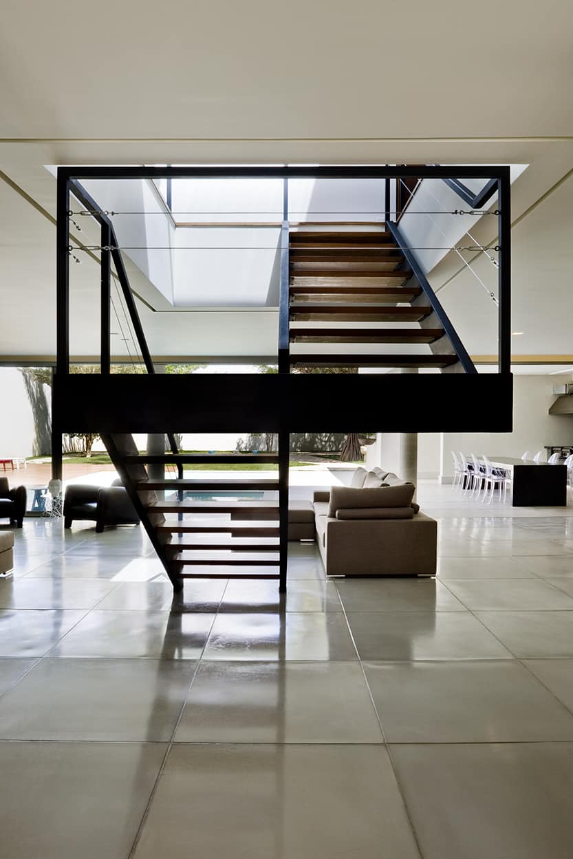 A no-stringer staircase enhances the home's modern appeal.