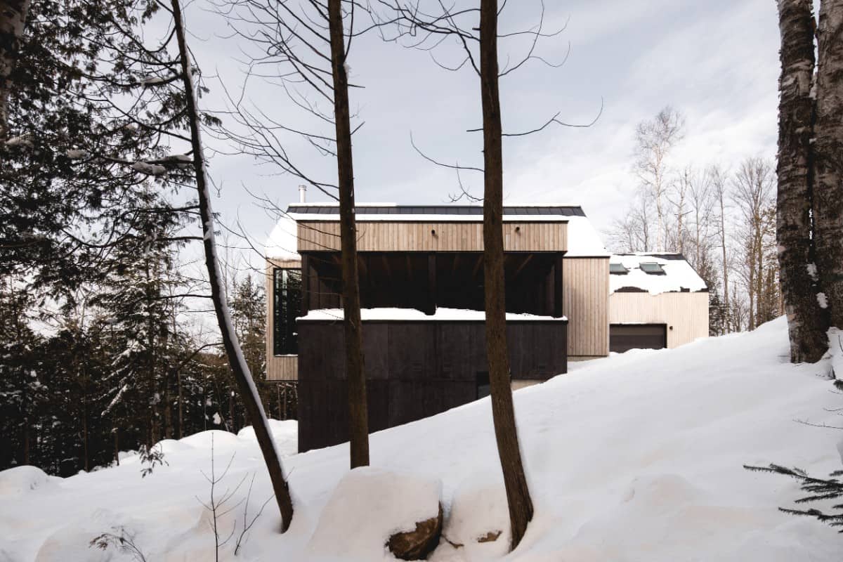 A contrast of wood siding creates visual interest in the home.