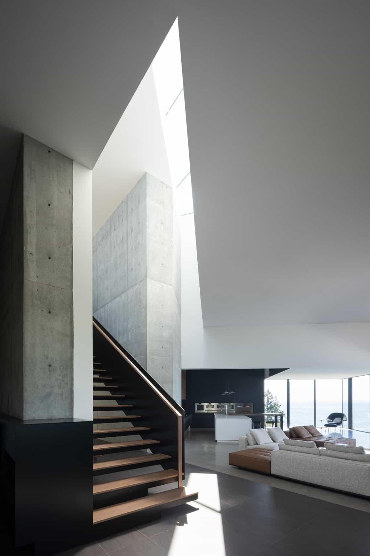 A skylight illuminates the home's modern staircase.