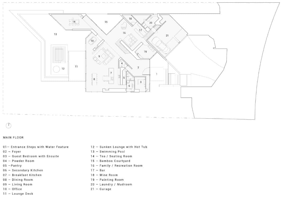 Main level floor plan of the BlackCliff House.