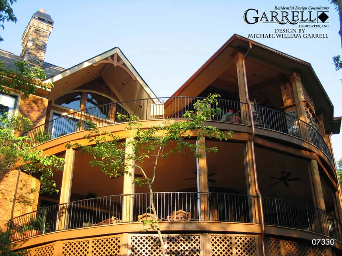 Rear exterior view showcasing the optional basement with an expansive porch.